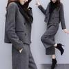 Pants Sets Two Piece Women Wool Cardigan Blazer Thick Button Wide Leg Pants Pockets Solid Casual Suits Outwear Winter