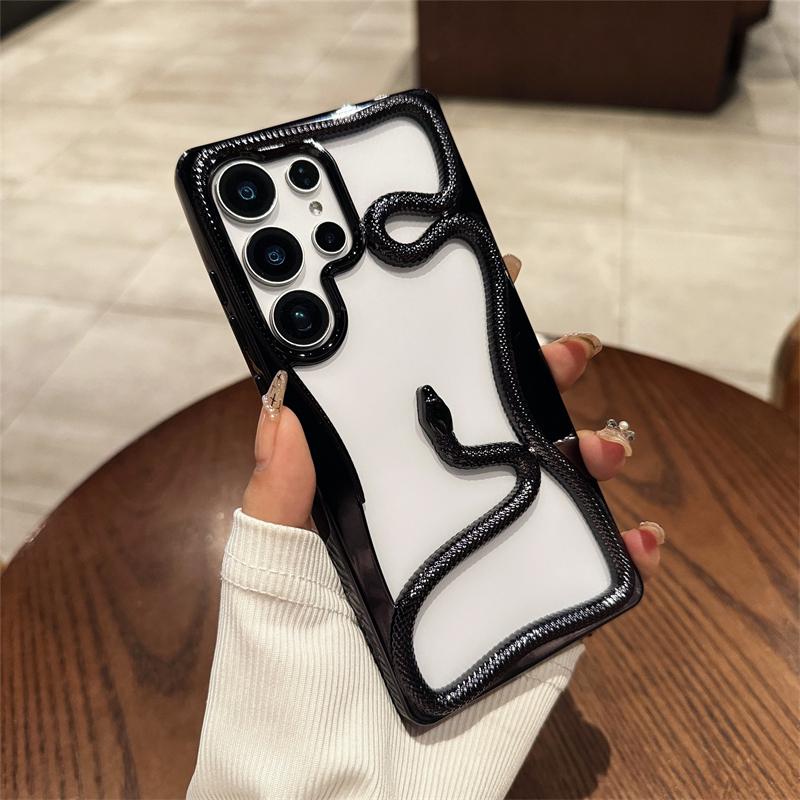 3D Snake Phone Case For Samsung Galaxy S25 Ultra S24 S23 FE S22 A56 A36 A26 A06 A16 A55 A54 A15 A14 Plating Hollow Bumper Cover