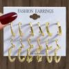New Simple Earrings Creative Personality Fashion Inlaid Rhinestone Large Circle Earrings Set 9 Pairs of Earrings Women