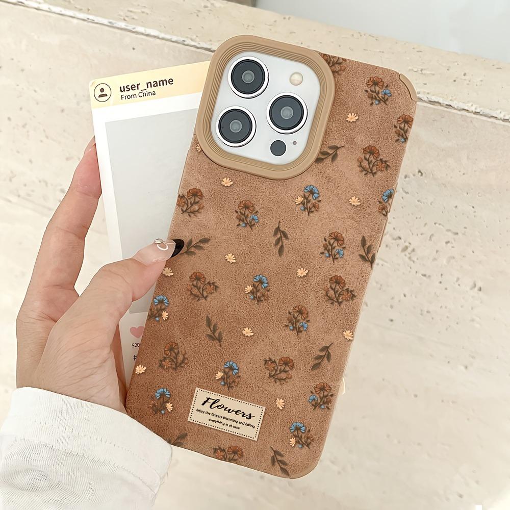 Handyhülle Für iPhone 17 16 15 14 13 12 11 Pro Max XS XR 16 Plus 17 Air Winter Mode Retro Braun Kunstpelz Blumenmuster Hülle