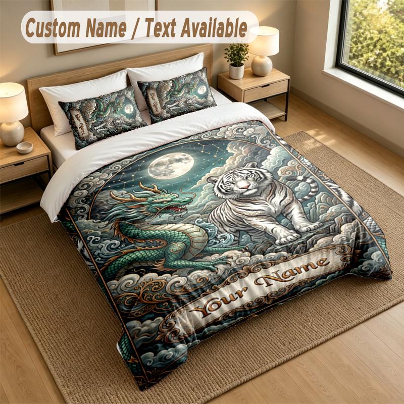Dragon Phoenix Theme Personalized 3Pcs Bedding Set Custom Text & Name 1 Sheet 2 Pillowcases Household Bedding 1pc