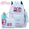 Set 4 pezzi/set Anime Carino Stampato Zaino Grande Capacità Borsa da Libro Borsa a Mano Astuccio con Borraccia da 750 ml Zaini Scolastici Impermeabili per Ragazzo Ragazza Mochila