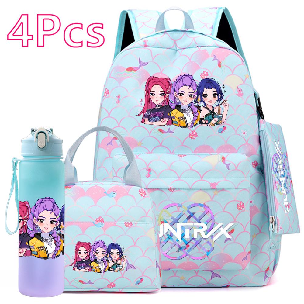 Set 4 pezzi/set Anime Carino Stampato Zaino Grande Capacità Borsa da Libro Borsa a Mano Astuccio con Borraccia da 750 ml Zaini Scolastici Impermeabili per Ragazzo Ragazza Mochila