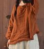 Johnature Women Vintage Linen Shirts Solid Color Long Sleeve Tops Autumn Button High Quality Women Shirts Blouses