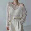Summer Women's Knitted Sweaters Lady Hollow Out Mesh Thin Pullover See Through Look Long Sleeve Loose Tops Smock Sunscreen Shirt