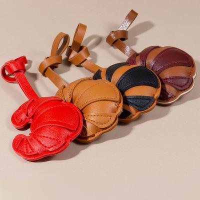 Handmade Leather Croissant Women's Bag Charm Keychain - Cute Food Backpack Pendant Couple Friend Jewelry Gift