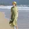 Johnature Woman Summer Personality Embroidery Loose Short Sleeves A-Line Dress Niche Loose Collar Floral Dress