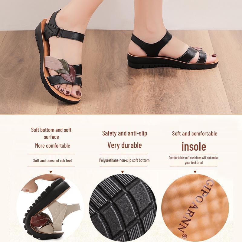 Women's Non-Slip Summer Sandals - Soft Sole, Flat Heel for Middle-Aged & Elderly