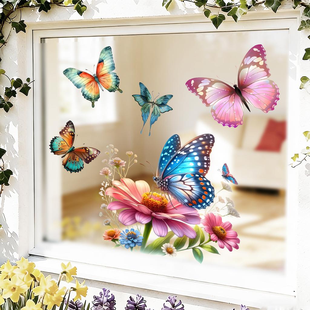 Butterfly and Flower Window Stickers Can Be Used in Living Rooms, Bedrooms, Kitchens and Flower Shops.