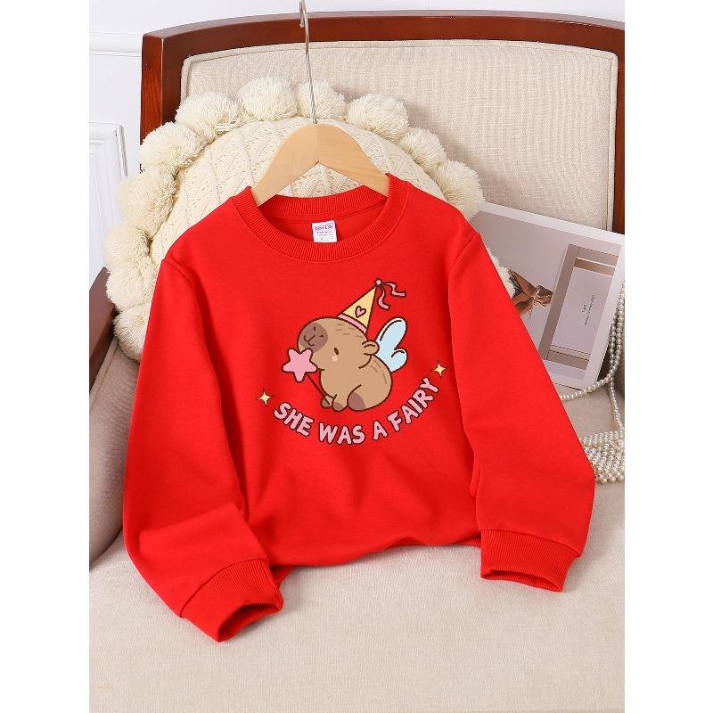 Kids Sweatshirt, Crew Neck Fashion Top, Fun "Cute Fairy Mole" Patterned Sweatshirt, Suitable for Everyday Casual Wear