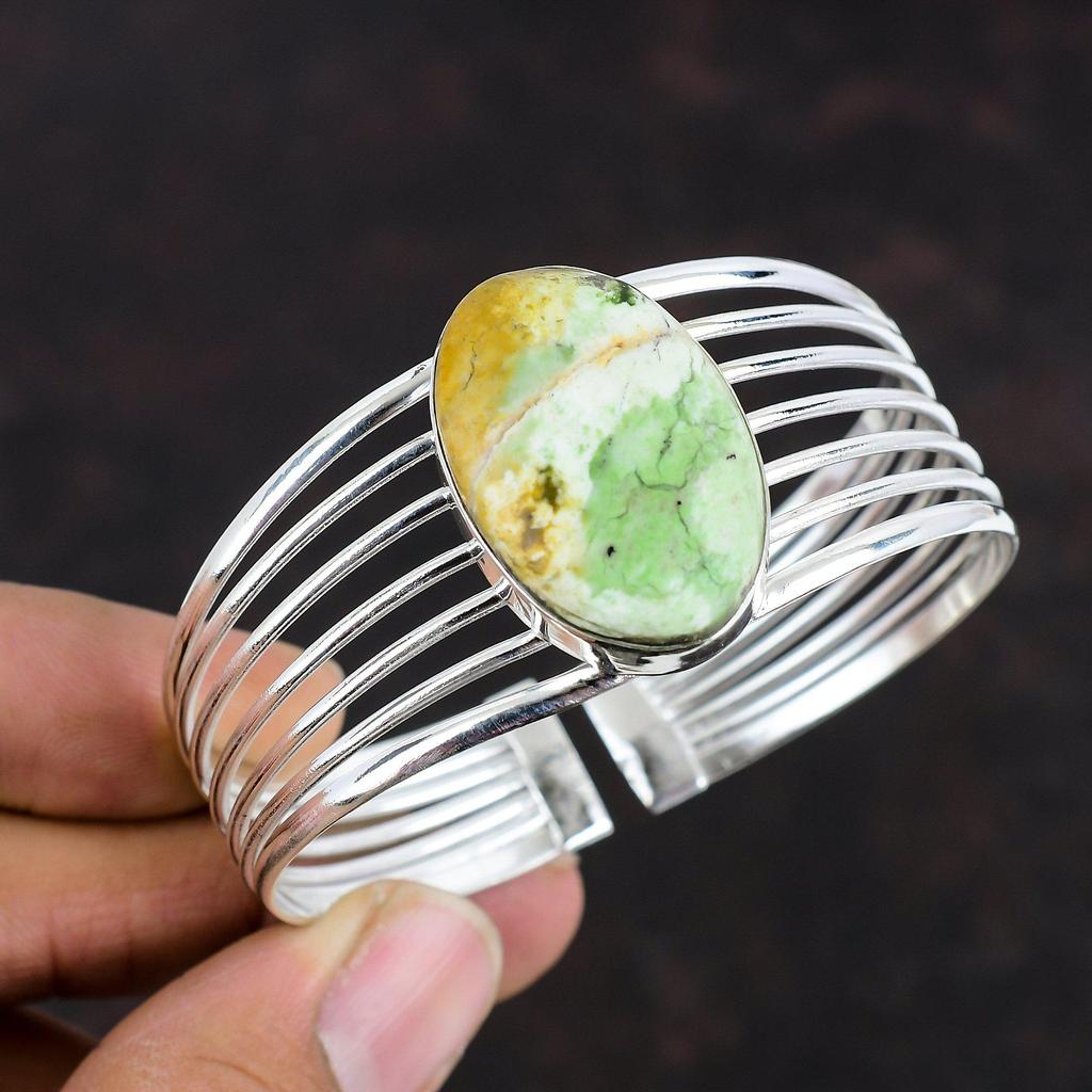 Australian Chrome Chalcedony Cuff Bracelet Gemstone Bangle 925 Sterling Silver Cuff Bracelet Handmade Jewelry Adjustable Bangle Gift For Her