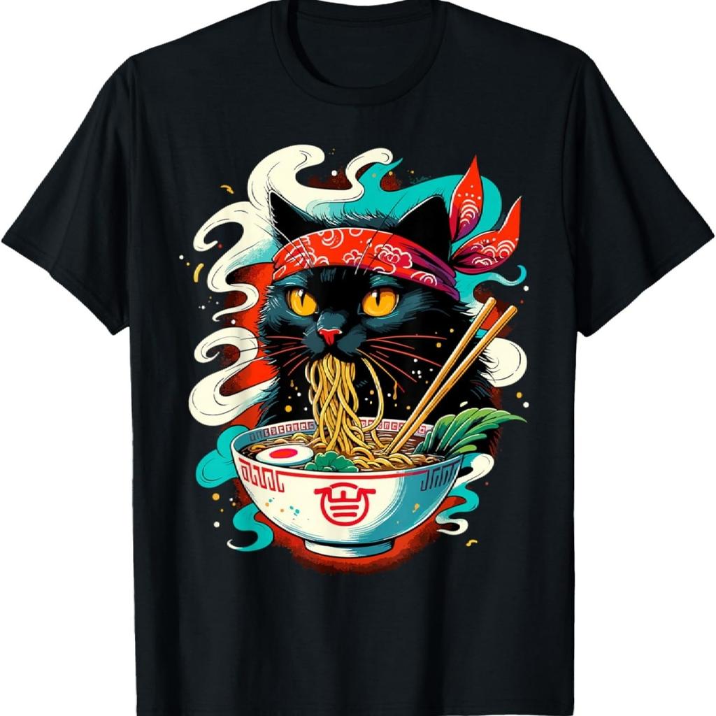 Cat Ramen Noodle Japanese Anime Kawaii Cat T-Shirt