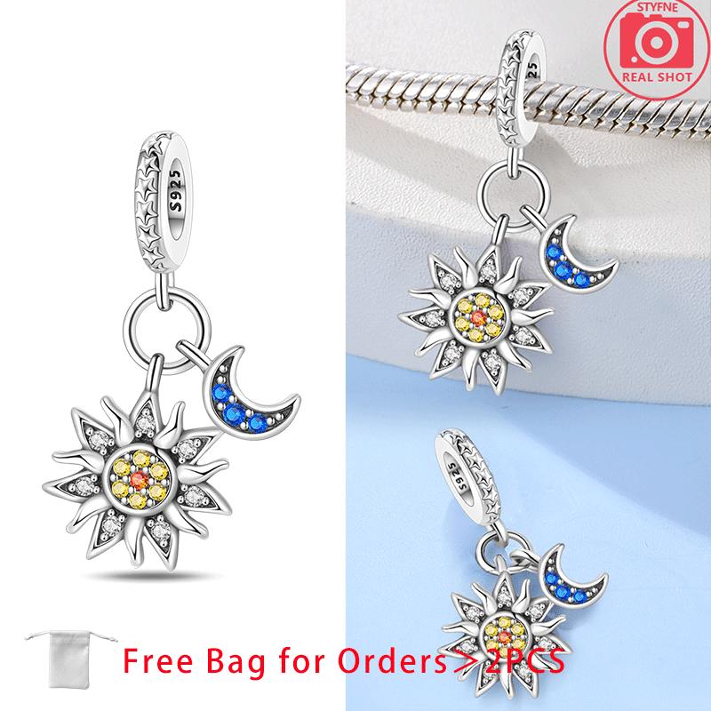 Moon Stars Planets Shining Zircon Bead Charms Pendant Compatible With Women Diy copper Charm Bead Charms Jewellery Authentic Bracelets Fine Delicate G