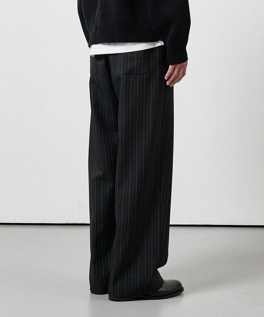 WHOLOVESART Striped Wide Elastic Slacks Black
