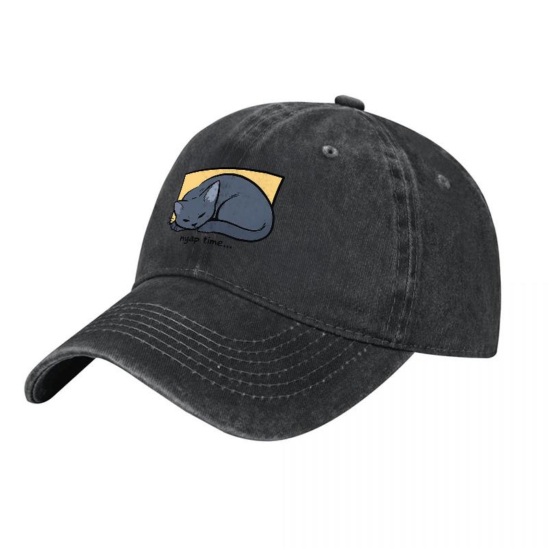 Sleepy Cat Logo Washed Cotton Baseball Cap Classic Design Soft Canvas Adjustable Hat for Everyday Wear Comfortable Fit