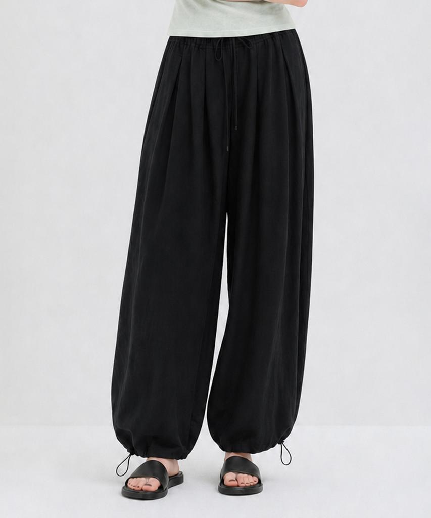 CAMINO Linen Harem Elastic Pants Black