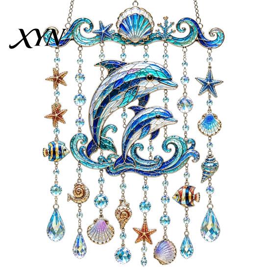 Langlebiger Acryl-Sonnenfänger Meeresbewohner Fensterhänger, Buntglas-Stil Meeresschildkröte Wal Delfin Sonnenfänger Strand-Thema Heimdekoration mit Kristall