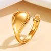 18K Gold Plated Stainless Steel Elegant Leaf & Water Drop Open Ring
