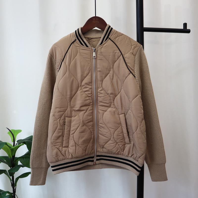 Autumn and Winter New Contrasting Color Zipper Splicing Cotton Clothes Knitted Cardigan Loose Casual Versatile Sweater Jacket Women