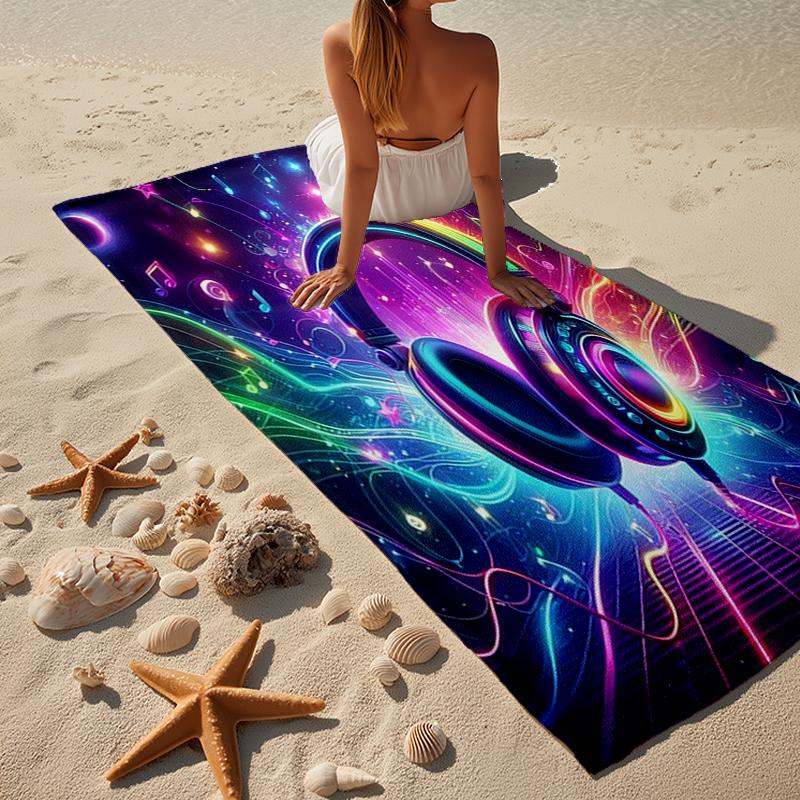 Music Waves Headphones Beach Towel, Super Soft Microfiber, Gift for Her/Him, Birthday, for Pool, Beach, Travel, Home Decor Fan Gifts