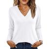Blusa T-shirt Casual Feminina da Moda Escovada Cor Sólida Manga Longa Decote V