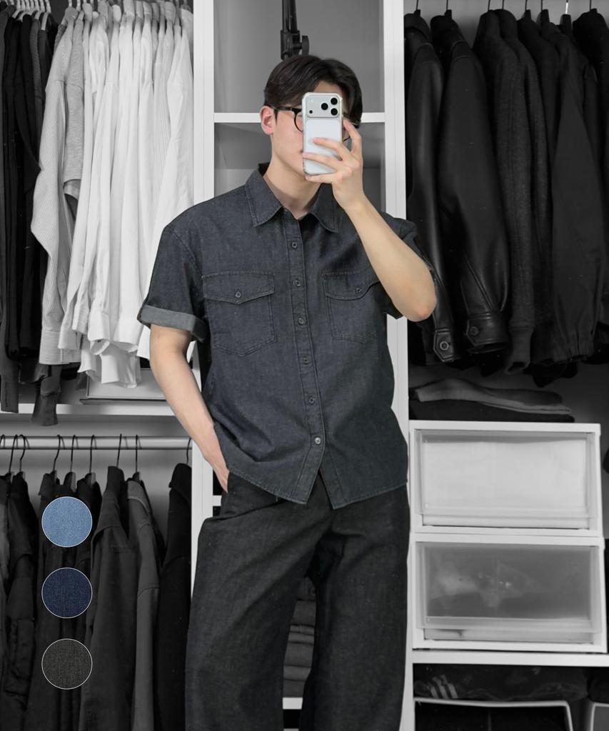 DRAW FIT [Genflox X Drawfit] Linen Denim Roll-Up Shirt [3 Colors]