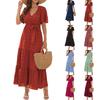 Women's V-neck High Waist Tie Dress  Ball Long Short Sleeve Dress Holiday Travel Dress