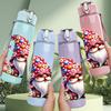 1PC Colorful Garden Gnome Graphic,750ml Color Plastic Sports Water Bottle,Leakproof Flip Straw Lid,Suitable for Sports Office Home Use