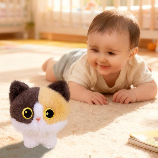 Cute Little Kitten Plush Toy Siamese & Calico Cat Stuffed Animal with Big Eyes Soft PP Cotton Doll Birthday Gift for Cat Lovers