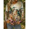 T-shirt Femme Motif Floral Oiseau Mode Élégant Manches Longues Col Rond Hauts Regular Imprimé 3D Été Décontracté Pull