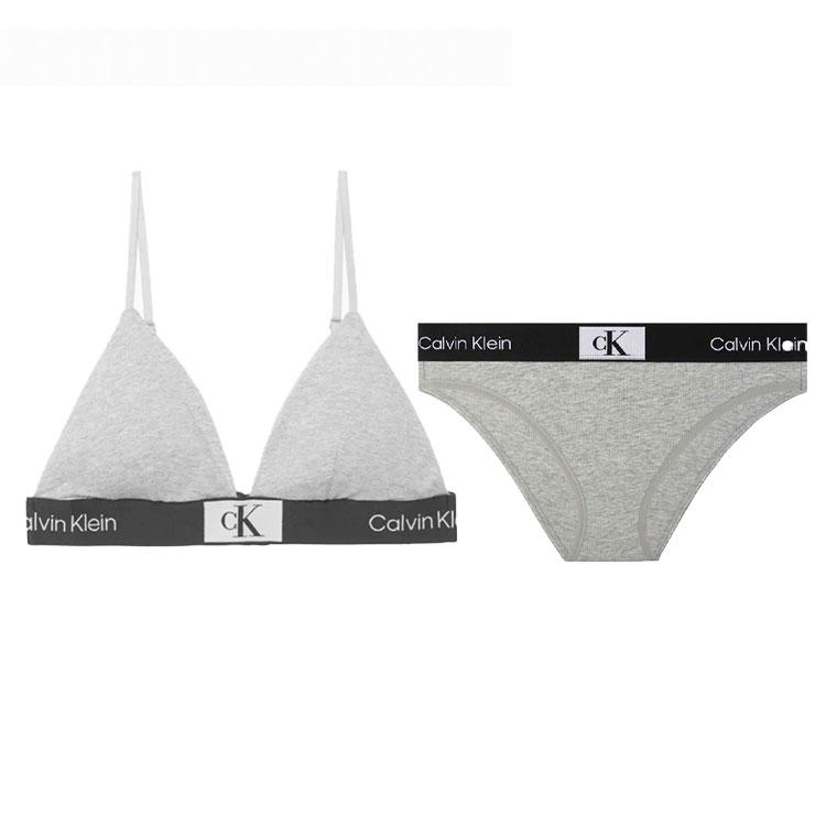 Calvin Klein 1996 Letter Jacquard Comfortable Triangle Bra Mid-Rise Underwear Set Women Underwear Gray QF7217-050+QF7222-050