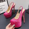 Eilyken Sexy Slingbacks Extreme ψηλά τακούνια Πλατφόρμα Woman Pumps Designer Silk CRYSTAL Παπούτσια Stripper Party Round Toe