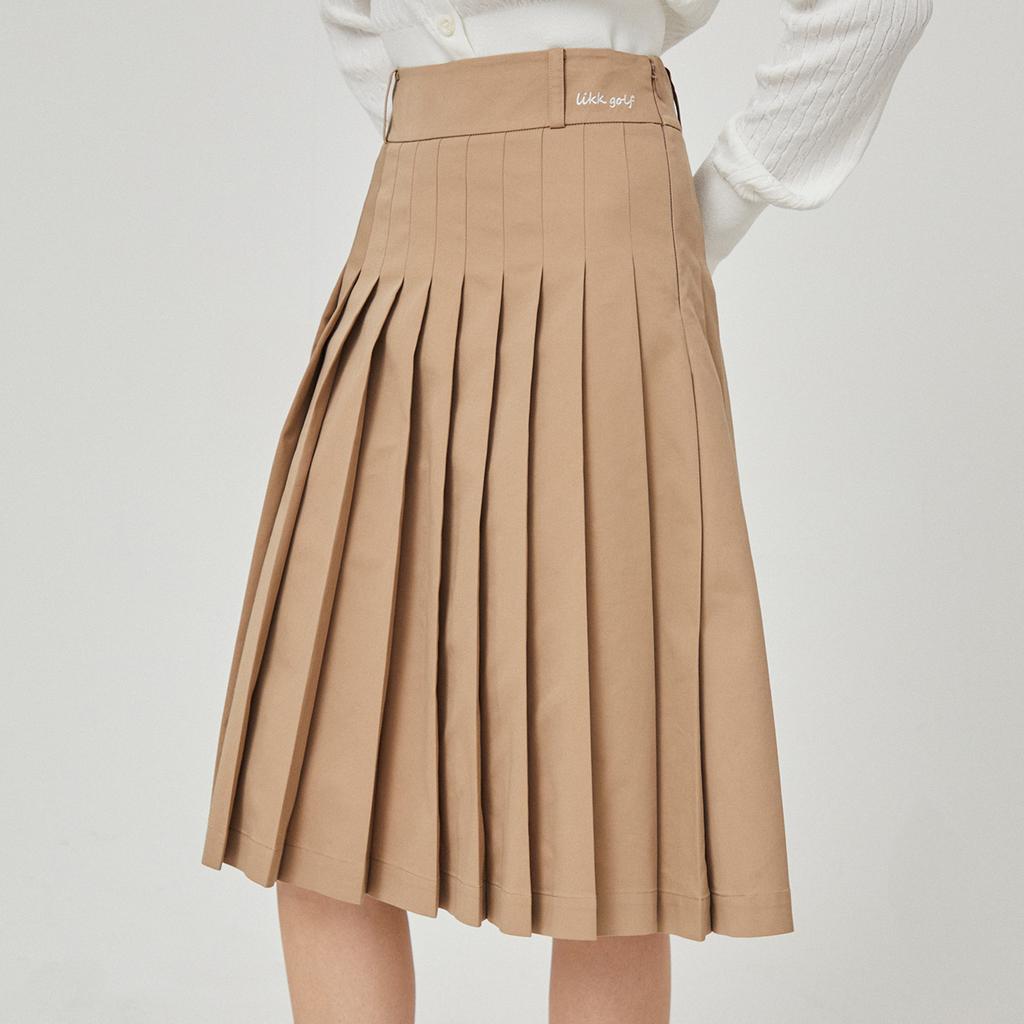 Rick Embroidered Point Pleated Flare Skirt (Beige)_L4A1-Sk08C