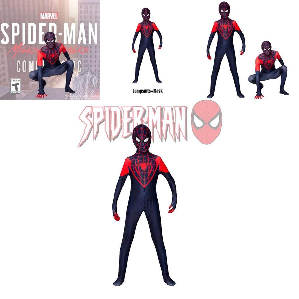 Spider-man Miles Morales Cosplay Costume For Adults And Kids Polyester Fiber Jumpsuit And Hood Included