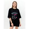 Oversized T-Shirt Black Cat Graphic Print With AHOTERO NEW YORK Text Casual Streetwear Style For Women