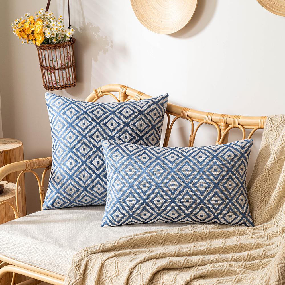 Double-sided Jacquard Pillow Case Nordic Braided Living Room Sofa Cushion Imitation Cotton Linen Simple Waffle Bedside Bench