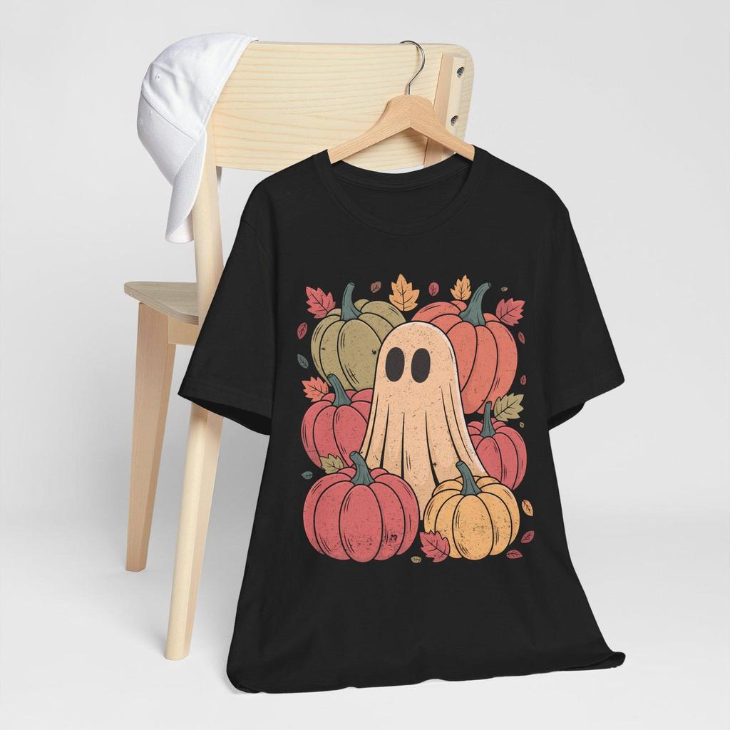 Cute Ghost Shirt, Pumpkin Patch Tee, Spooky Season Gift, Autumn Ghost, Cozy Halloween Apparel, Fall Leaves, Cottagecore