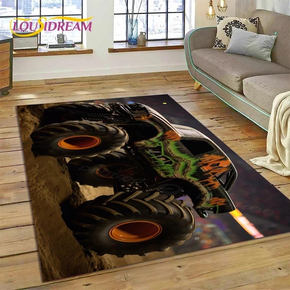Tapis Dessin Animé Monster Truck Monster Jam pour Chambre Salon Décoration de Maison Canapé, Grand Tapis de Sol Décoratif pour Jeu d'Enfants