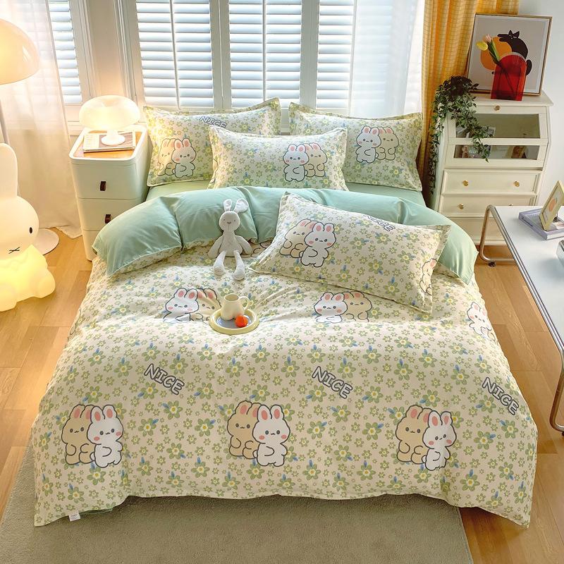 Small Fresh Thickened Brushed Cotton Four-piece Set Printed Cotton Three-piece Set Bed Sheet and Quilt Cover