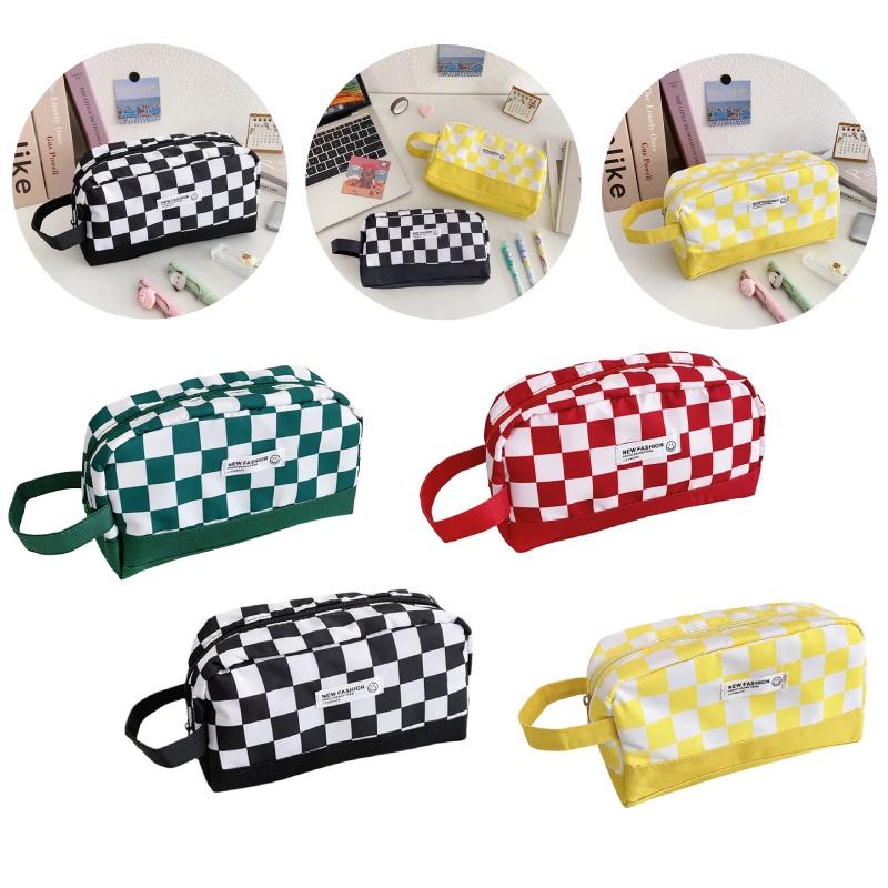 Stijlvolle Schaakbord Etui Grote Capaciteit Canvas Schrijfgerei Tas