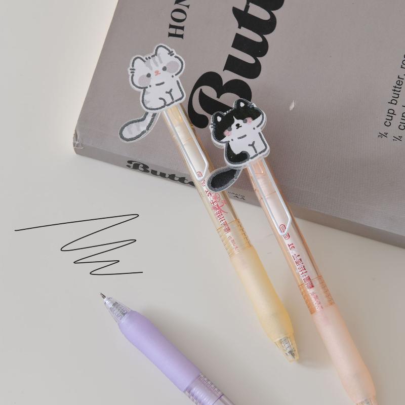 1/4Pcs Cute Wagging Tail Cat Gel Pen Cartoon Automatic Pen Black Kawaii Neutral Pen Study Stationery School Supplies Gifts