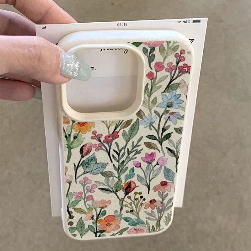 Dyeing Flowers Lychee Texture Phone Case For iPhone 17 Pro Max 16 15 14 13 12 11 Pro 14 15 Plus 17 Air Silicone Soft Cover