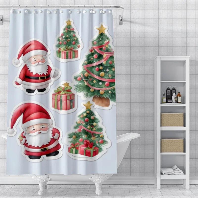 Home Shower Curtains For Bathroom Waterproof Curtain Fabric Modern Nordic Style Living Room Winter Decoration Merry Christmas