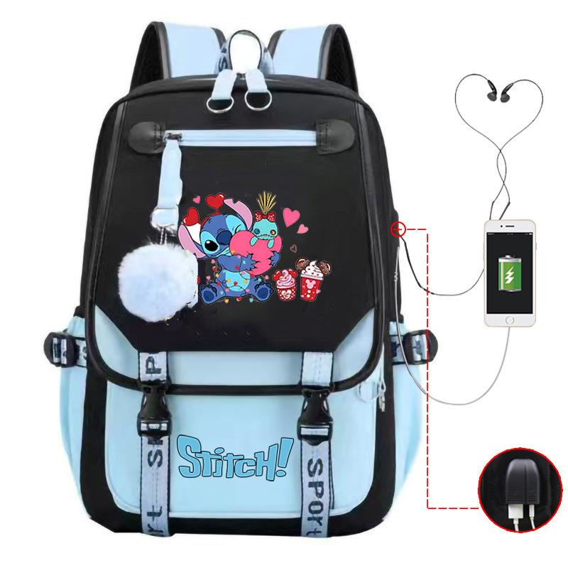 Cute Cartoon Printed Schoolbag Junior High School Student High School Student With Usb Multi-Function Student Schoolbag