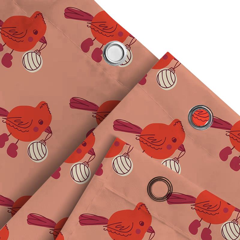 Red Bird Print Shower Curtain Christmas Decor Home Decoration Waterproof Fabric Bath Liner With Rings For Bathroom