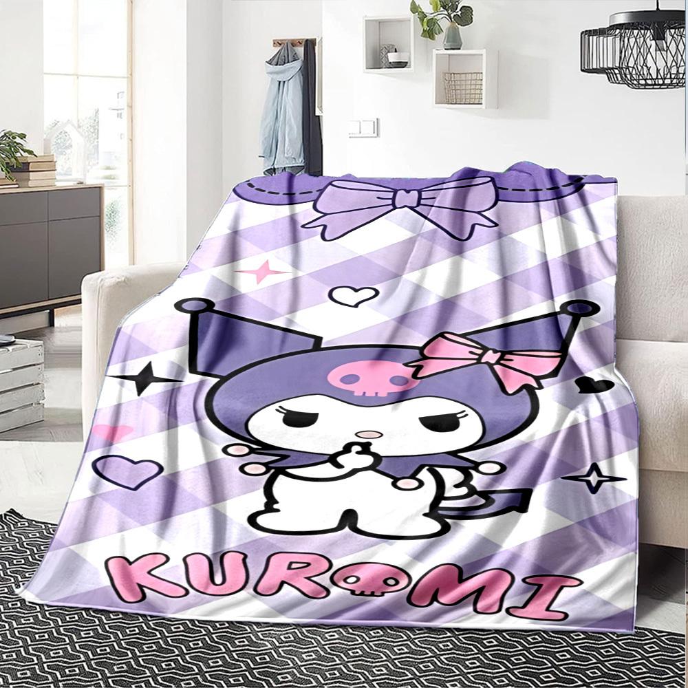 1pc Kuromi Blanket Lightweight Flannel Throw for Sofa Bed Travel Camping Livingroom Office Couch Chair