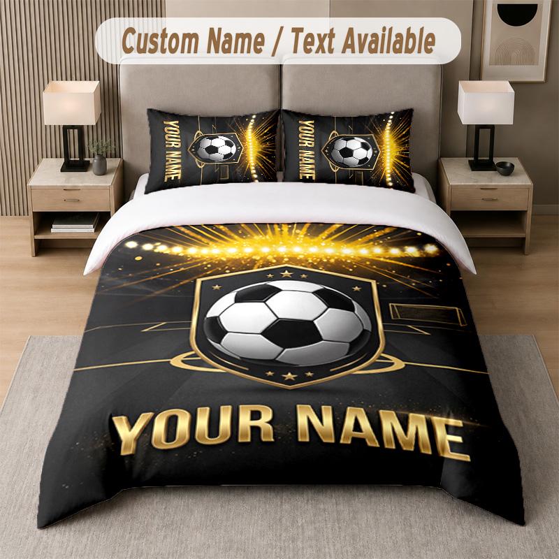 Soccer Theme Custom Text Or Name 3Pcs Bedding Set 1 Flat Sheet & 2 Pillowcases Personalized Home Bedding