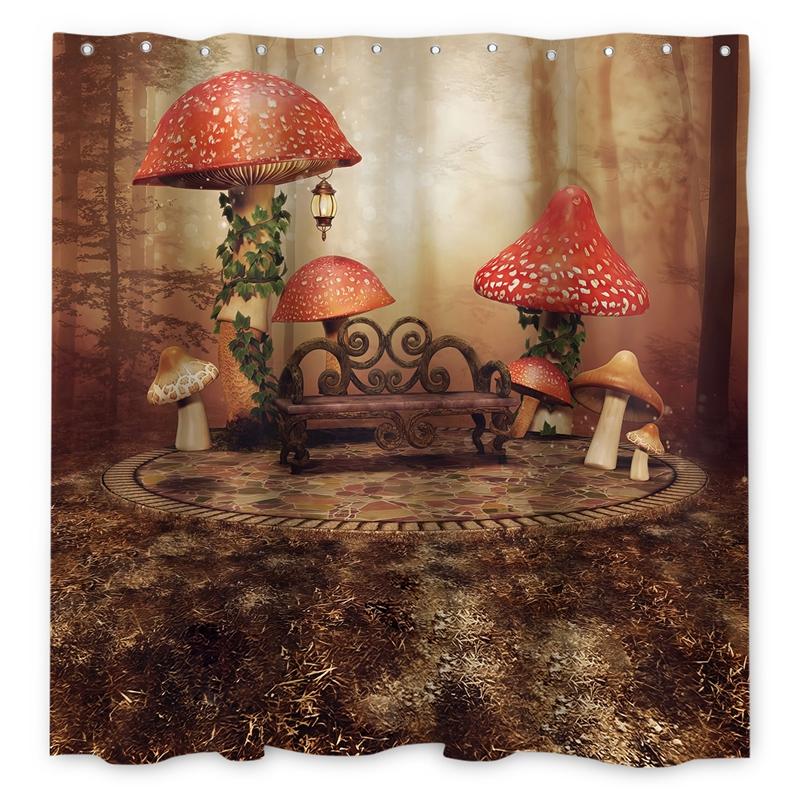 Verzauberter Wald Duschvorhang Cartoon Magische Geschichte Pilz Wunderland Gothic Duschvorhang Wasserdicht Badezimmerdekor Mit Haken