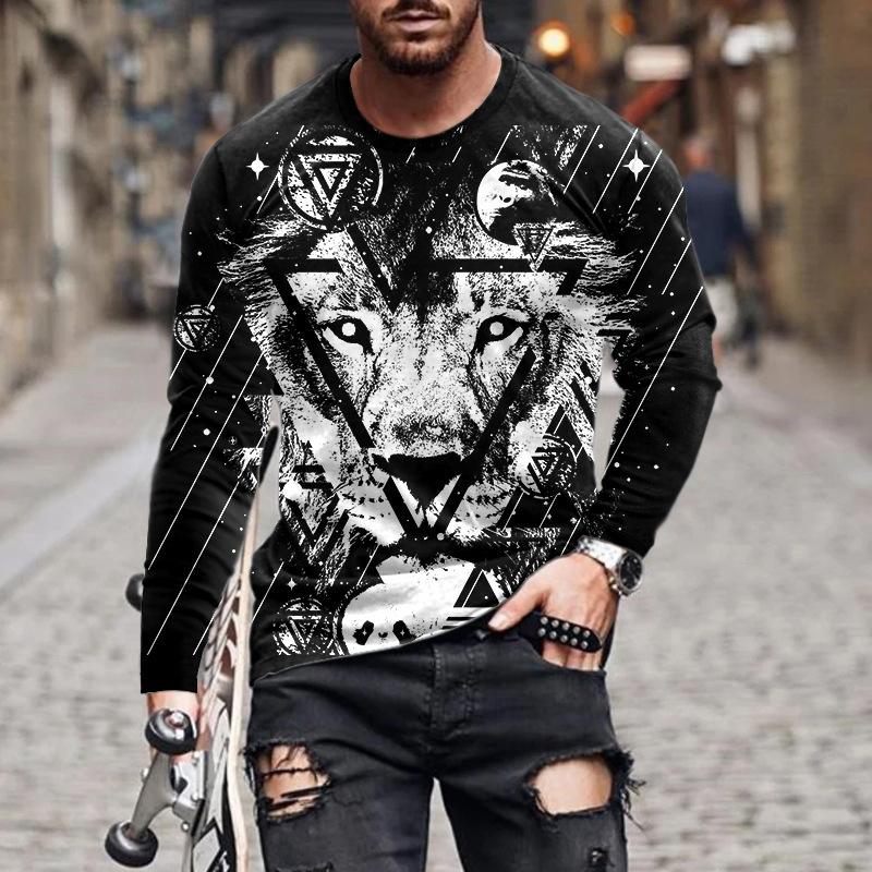 The Wolf Vintage Graphic Men's Long Sleeve T-shirt for Men Clothing Casual Tops Tee Shirt Fashion 3D Full Printing Streetwear