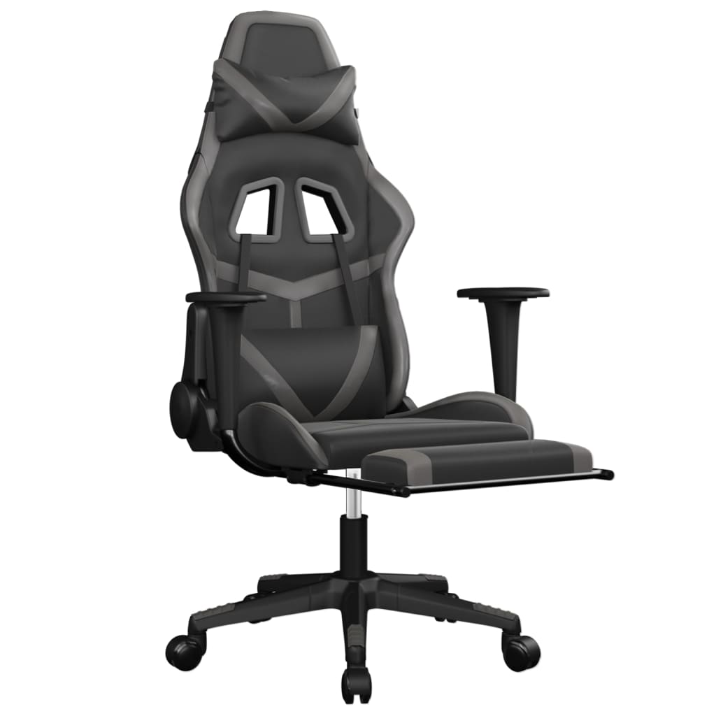 Vidaxl Gaming Armchair with Footrest, Black-Gray, Faux Leather